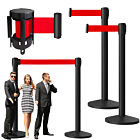 SUPRIMO RCB 1 solidny czarny słupek odgradzający zestaw 2 szt. czerwona taśma barierka kolejkowa VIP