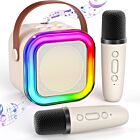 DNA KPS2 BG bezprzewodowy przenośny zestaw karaoke beżowy głośnik 2x mikrofon RGB USB microSD AUX MP3 5W