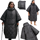 DH Garden Poncho Black 145x115 cm kurtka płaszcz peleryna z kapturem duża kieszeń na zamek czarna
