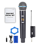 DNA BAT VOCAL SET zestaw bezprzewodowy akumulatorowy mikrofon doręczny odbiornik UHF 518-542 MHz pierścień przeciw toczeniu adapter jack 6,35 mm - jack 3,5 mm 2x osłona przeciwwietrzna