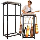 DNA GBOX statyw gitarowy stojak na 5 gitar stacjonarny stalowy czarny półka na akcesoria 3 separatory 2 uchwyty boczne z grawitacyjną blokadą ramion 120 cm do 60 kg zestaw