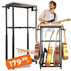 DNA GBOX statyw gitarowy stojak na 5 gitar stacjonarny stalowy czarny półka na akcesoria 3 separatory 2 uchwyty boczne z grawitacyjną blokadą ramion 120 cm do 60 kg zestaw