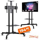 DNA TV STAND statyw podłogowy czarny stalowy uchwyt do telewizora 32-70 cali półka górna dolna kółka do 50 kg