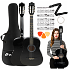 SUPRIMO CGS2 BK gitara klasyczna 4/4 czarna do nauki dla początkujących kostki pasek zapasowe struny pokrowiec akordy zestaw