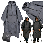 DH Garden Poncho Grey 145x115 cm kurtka płaszcz peleryna z kapturem duża kieszeń na zamek szara
