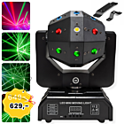 LIGHT4ME ATLAS ruchomy multiefekt świetlny 4w1 LED DMX beam biały stroboskop 16x3W R/G/B/W + 4x15W W LED + 2x100mW laser czerwony +2x50 mW laser zielony uchwyt montażowy