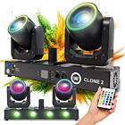 LIGHT4ME CLONE 2 multiefekt oświetleniowy 3w1 oświetlenie sceniczne LED DMX 2x głowica ruchoma spot 100W efekt ring 48x0,2W SMD 5050 RGB efekt wash 4x12W RGBWAUV adapter statywu oświetleniowego 35 mm pilot bezprzewodowy 2x uchwyt montażowy omega