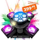 LIGHT4ME COSMOS BASIC ruchomy multiefekt oświetleniowy 4w1 oświetlenie sceniczne LED DMX Beam 4x15W RGBW CREE Bee Eye 6x8W RGBW laser czerwony 100 mW laser zielony 100 mW Golden Strobe 2x5W A pilot bezprzewodowy uchwyt montażowy omega