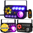 LIGHT4ME PARTY V multiefekt świetlny LED RGBW-UV 6w1 efekt Bee Eye biały stroboskop UV Water Wave par 2x laser R/G oświetlenie DJ klubowe dyskotekowe