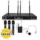 NN WMIC4 mikrofon bezprzewodowy 3x nadajnik doręczny + transmiter nagłowny bodypack system nagłośnienia UHF 648,5-690 MHz