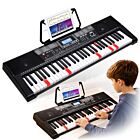MK 2115 KEYBOARD elektroniczny edukacyjny przenośny czarny instrument MIDI dla dzieci do nauki gry 61 podświetlanych klawiszy pulpit do nut pedał sustain wbudowane głośniki wyjście słuchawkowe zestaw
