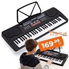 MK 632 KEYBOARD elektroniczny edukacyjny przenośny czarny 54 klawisze instrument dla dzieci do nauki gry pulpit do nut mikrofon przewodowy wbudowane głośniki wyjście słuchawkowe zestaw