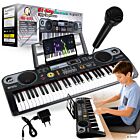 MQ 6115 keyboard elektroniczny edukacyjny przenośny czarny 61 klawiszy dla dzieci do nauki gry pulpit do nut mikrofon przewodowy głośniki stereo wyjście słuchawkowe zestaw