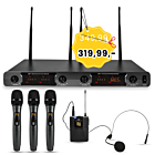 NN WMIC4 mikrofon bezprzewodowy 3x nadajnik doręczny + transmiter nagłowny bodypack system nagłośnienia UHF 648,5-690 MHz