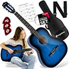 SUPRIMO CG34 BB gitara klasyczna 3/4 36 cali blueburst do nauki dla początkujących 2 zaczepy na pasek 3 kostki do gry pasek do gitary zapasowe struny pokrowiec transportowy akordy zestaw