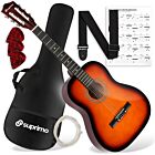 SUPRIMO CG34 SB gitara klasyczna 3/4 36 cali sunburst do nauki dla początkujących 2 zaczepy na pasek 3 kostki do gry pasek do gitary zapasowe struny pokrowiec transportowy akordy zestaw