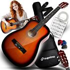 SUPRIMO CGS2 SB gitara klasyczna 4/4 sunburst do nauki dla początkujących kostki pasek zapasowe struny pokrowiec akordy zestaw