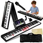 SUPRIMO FP-887 BK pianino cyfrowe przenośne składane czarne 88 dynamicznych podświetlanych klawiszy Bluetooth MP3 mikrofon pulpit do nut torba transportowa naklejki edukacyjne zestaw