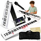 SUPRIMO FP-887 WH pianino cyfrowe przenośne składane białe 88 dynamicznych podświetlanych klawiszy Bluetooth MP3 mikrofon pulpit do nut torba transportowa naklejki edukacyjne zestaw
