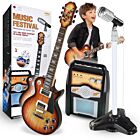 SUPRIMO GWEB zestaw muzyczny dla dzieci gitara elektryczna + mikrofon ze statywem + wzmacniacz interaktywny instrument muzyczny efekty dźwiękowe komplet do nauki i zabawy