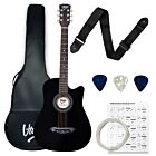 V-TONE AG ONE BK acoustic guitar 4/4 black to learn for beginners picks strap spare strings cover chords set