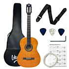 V-TONE CG TWO YL gitara klasyczna 4/4 naturalne drewno do nauki dla początkujących kostki pasek zapasowe struny pokrowiec akordy klucz regulacyjny zestaw POWYSTAWOWY