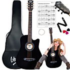 V-TONE AG ONE BK gitara akustyczna 4/4 czarna do nauki dla początkujących kostki pasek zapasowe struny pokrowiec akordy zestaw