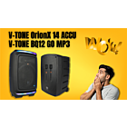 V-TONE OrionX 14 ACCU kolumna aktywna akumulatorowa czarna Bluetooth TWS USB AUX FM DSP wysuwana rączka kółka transportowe 135W RMS