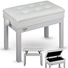 V-TONE PB4 WH ława do pianina keyboardu biała tapicerowana siedzisko dla muzyka schowek regulowana 49-57 cm do 140 kg
