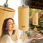 V-TONE ZEN LAKE dzwonek wietrzny wind chime dekoracja dźwiękowa tonacja F drewno bambusowe niebieski koralik 2 zawieszki liść muszla 40,5 cm