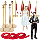 SUPRIMO RCP 4 solidny złoty słupek odgradzający zestaw 4 szt. czerwona lina barierka kolejkowa VIP