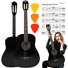 V-TONE BCG BK gitara klasyczna 4/4 czarna do nauki dla początkujących 3x kostka do gry akordy zestaw