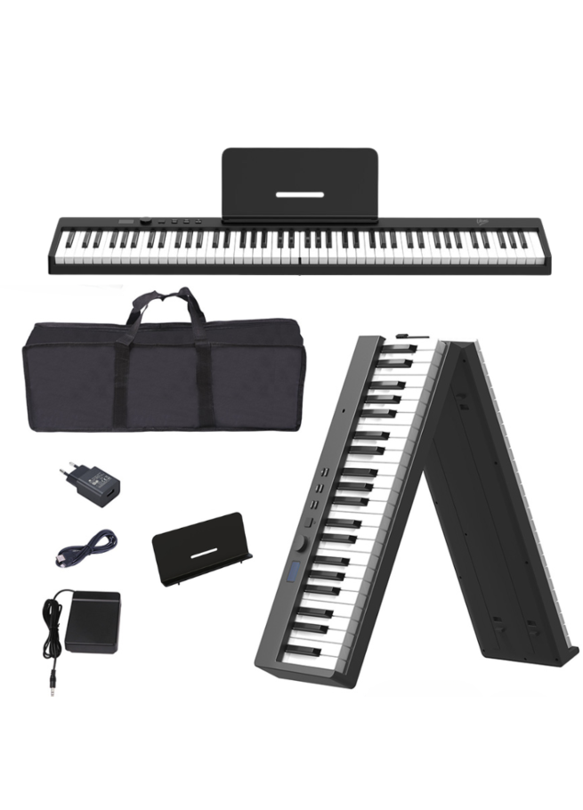 V-TONE PFP pianino cyfrowe przenośne składane czarne 88 klawiszy pulpit do nut pokrowiec USB-C