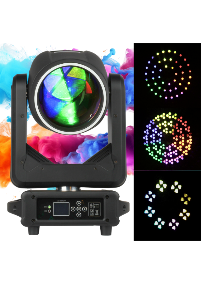 LIGHT4ME FOCUS 300W BEAM RING LED głowica ruchoma oświetlenie sceniczne efekt ring 31x0,5W RGB SMD LED 2x uchwyt montażowy omega