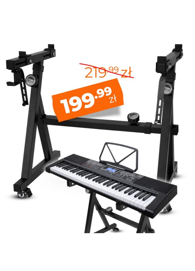 SUPRIMO KEY 3 stojak statyw klawiszowy z blokowanymi kółkami czarny składany regulowany mobilny stalowy na pianino keyboard syntezator uchwyt na słuchawki do 40 kg