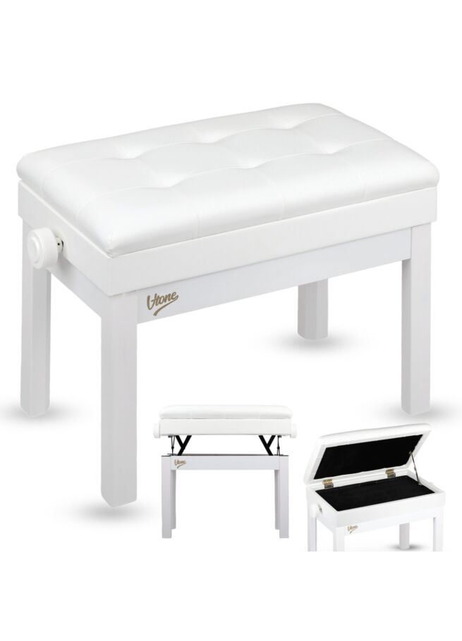 V-TONE PB2 WH ława do pianina keyboardu biała tapicerowana siedzisko dla muzyka schowek regulowana 49-57 cm do 140 kg