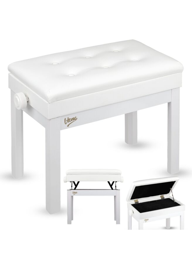 V-TONE PB4 WH ława do pianina keyboardu biała tapicerowana siedzisko dla muzyka schowek regulowana 49-57 cm do 140 kg