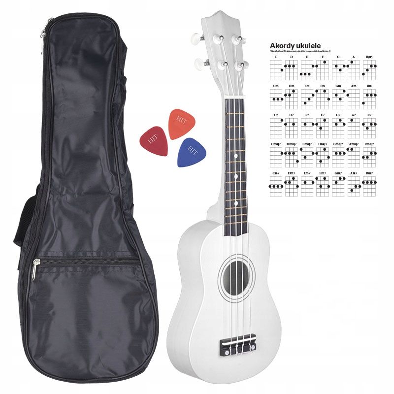 NN UK 01 WHITE ukulele sopranowe białe pokrowiec