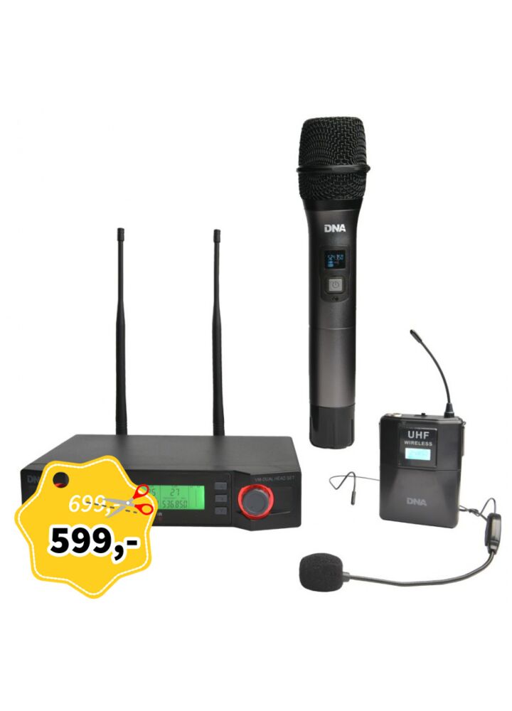 DNA VM - DUAL VOCAL HEAD SET mikrofon bezprzewodowy doręczny nadajnik nagłowny bodypack podwójny zestaw UHF 518-542 MHz