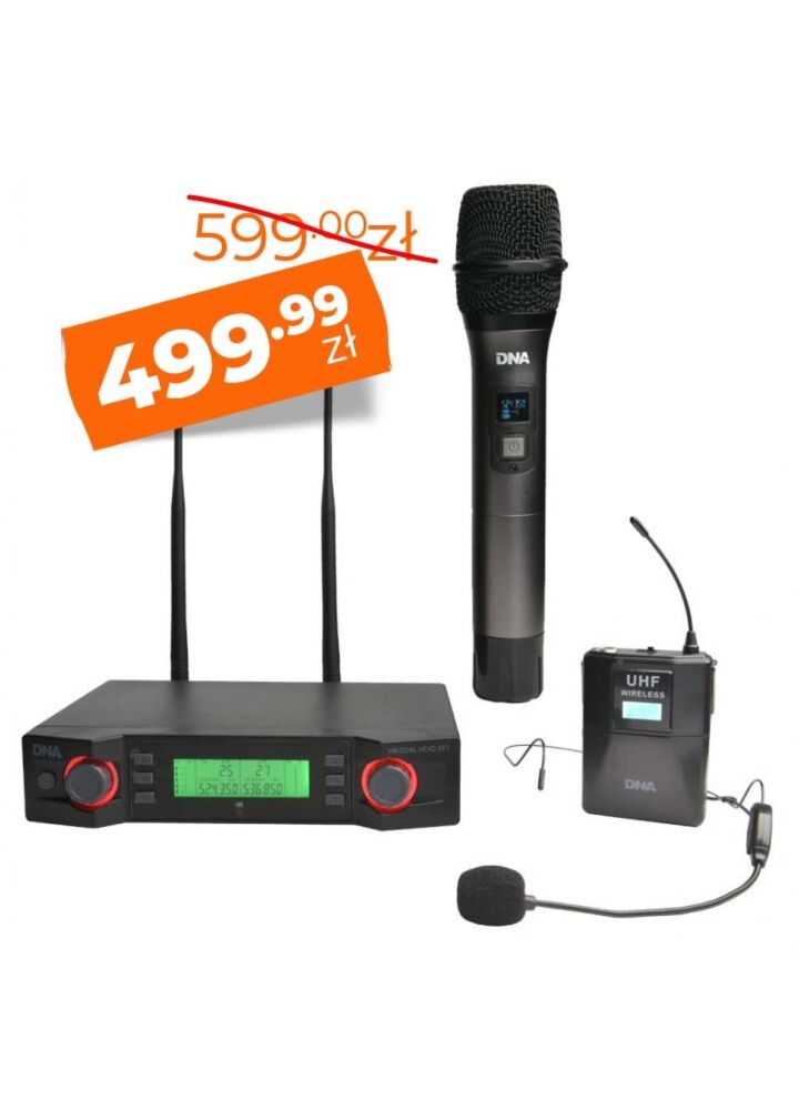 DNA VM - DUAL VOCAL HEAD SET mikrofon bezprzewodowy doręczny nadajnik nagłowny bodypack podwójny zestaw UHF 518-542 MHz