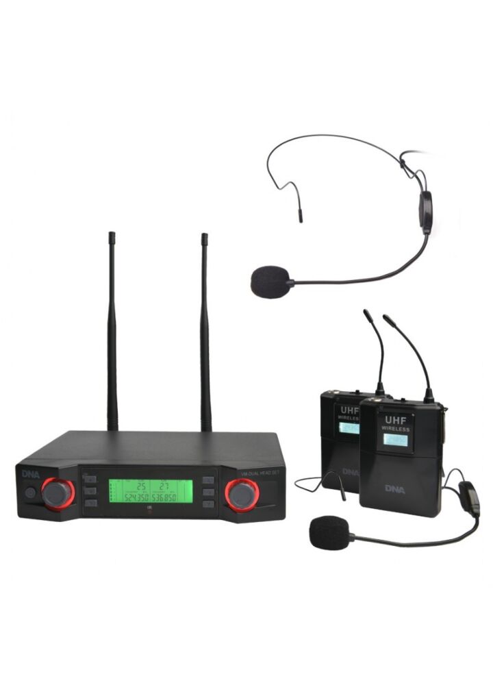 DNA VM - DUAL HEAD SET mikrofon bezprzewodowy 2x nadajnik nagłowny 2x bodypack odbiornik podwójny zestaw UHF 518-542 MHz