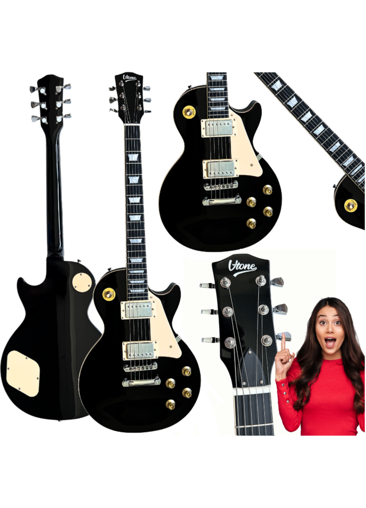 V-TONE VLP1 BK gitara elektryczna 4/4 Les Paul 39" HH czarna cutaway klucz imbusowy POWYSTAWOWY
