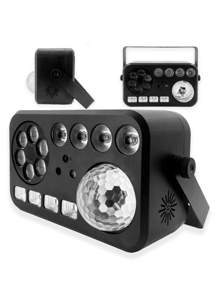 LIGHT4ME PARTY V light multi-effect RGBW-UV 6in1 LED effect Bee Eye white strobe UV Water Wave par 2x R/G laser DJ club disco lighting