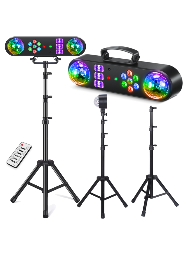 LIGHT4ME MAGIC BAR 2 multiefekt świetlny na dyskotekę imprezę do klubu efekt par Magic Ball biały stroboskop UV 2x laser R/G pilot bezprzewodowy statyw zestaw