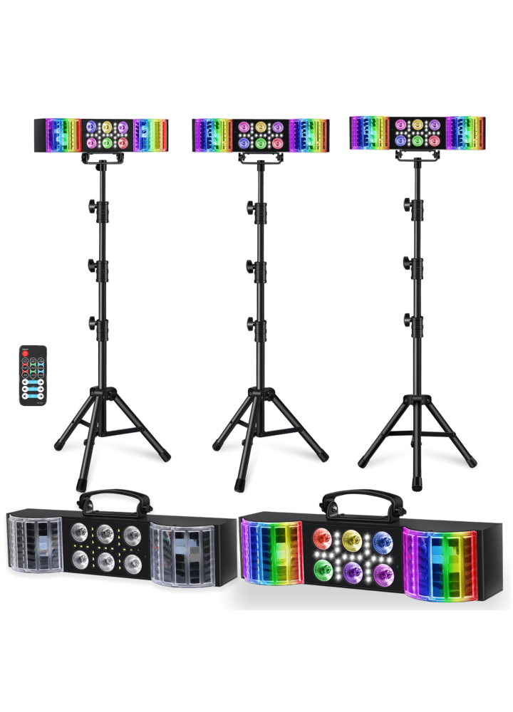 LIGHT4ME MAGIC BAR 3 multiefekt świetlny RGBW 3w1 do klubu na imprezę dyskotekę efekt par derby biały stroboskop pilot bezprzewodowy statyw zestaw