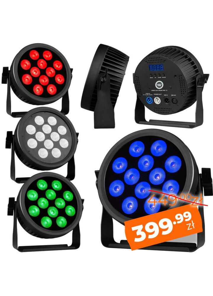 LIGHT4ME CREE ALU QUAD PAR 12 reflektor par oświetlenie sceniczne efekt świetlny 12x12W RGBW SMD LED 4w1