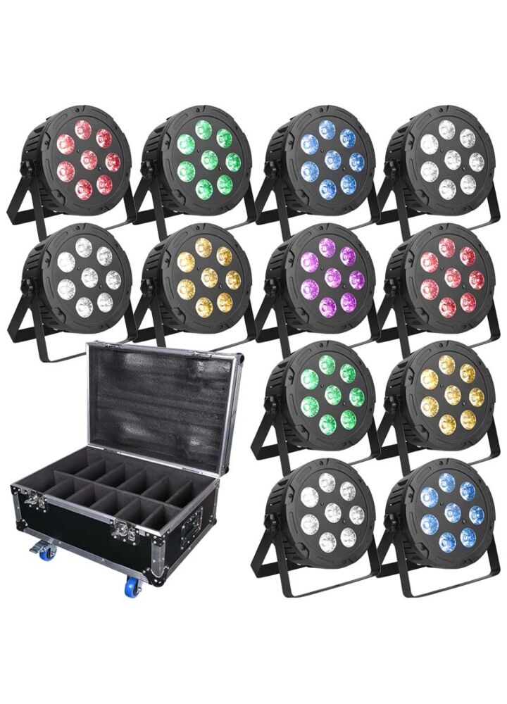 LIGHT4ME TRI PAR 8x9W MKII RGB LED slim płaski x12 + case