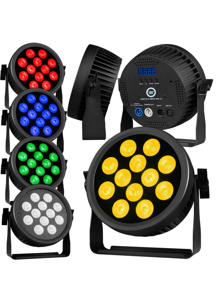 LIGHT4ME CREE ALU PENTA PAR 12 reflektor par oświetlenie sceniczne efekt świetlny 12x15W RGBWA SMD LED 5w1