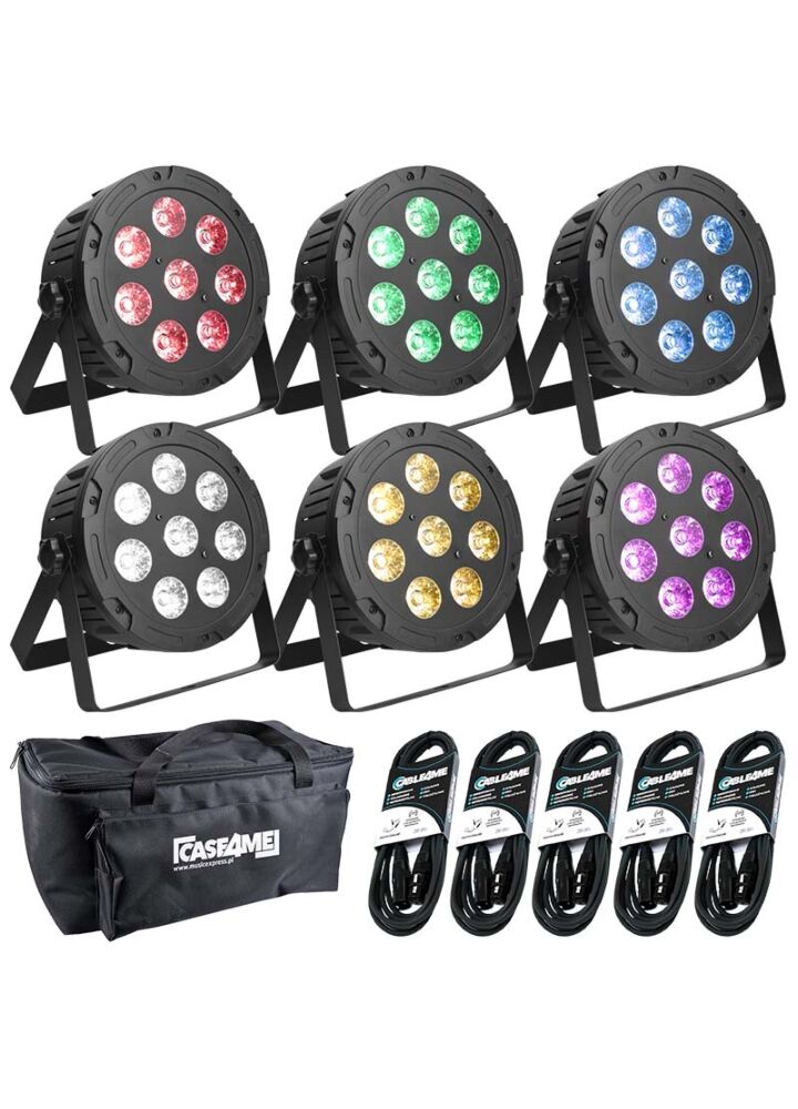 LIGHT4ME PENTA PAR 8x12W MKII RGBWA LED slim x 6 + pokrowiec + 5 x przewód DMX