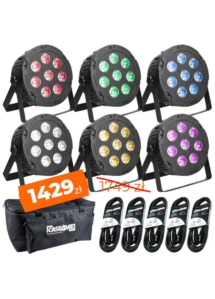 LIGHT4ME PENTA PAR 8x12W MKII RGBWA LED slim x 6 + pokrowiec + 5 x przewód DMX
